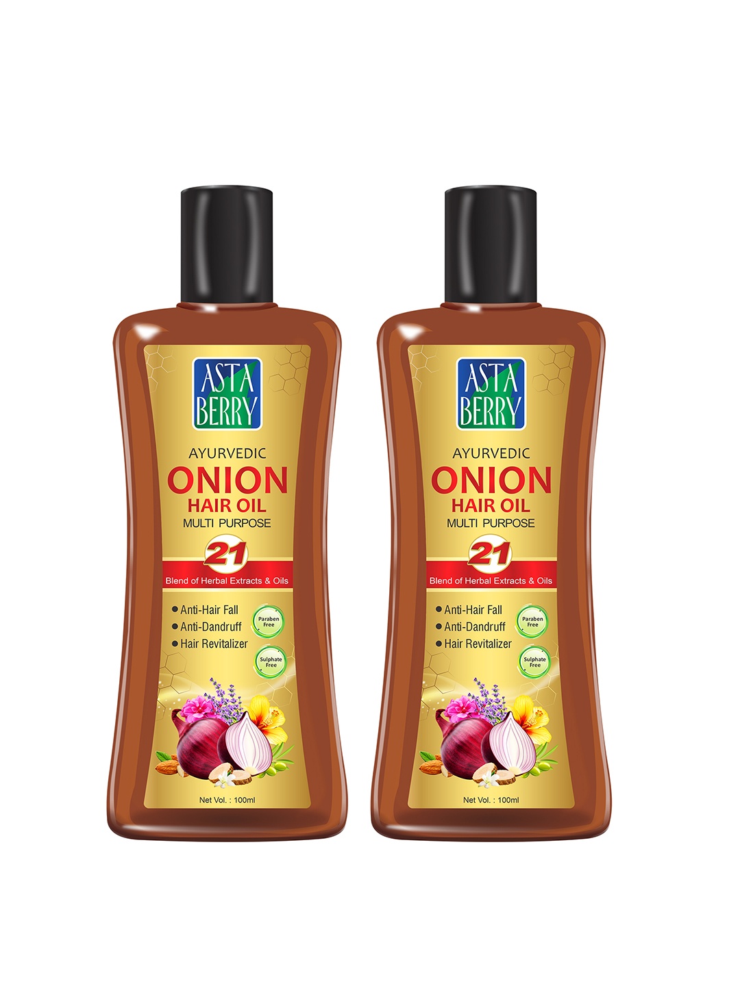 

Astaberry Pack of 2 Onion Hair Oil- 100 ML Each, Brown