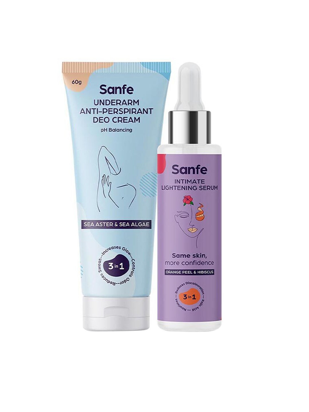

Sanfe Women Intimate Orange Peel Lightening Serum with Antiperspirant Underarm Deo Cream, Coral