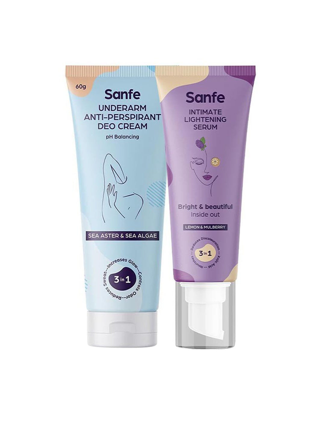 

Sanfe Set of 2 Intimate Lightening Serum with Antiperspirant Underarm Deo Cream, Coral