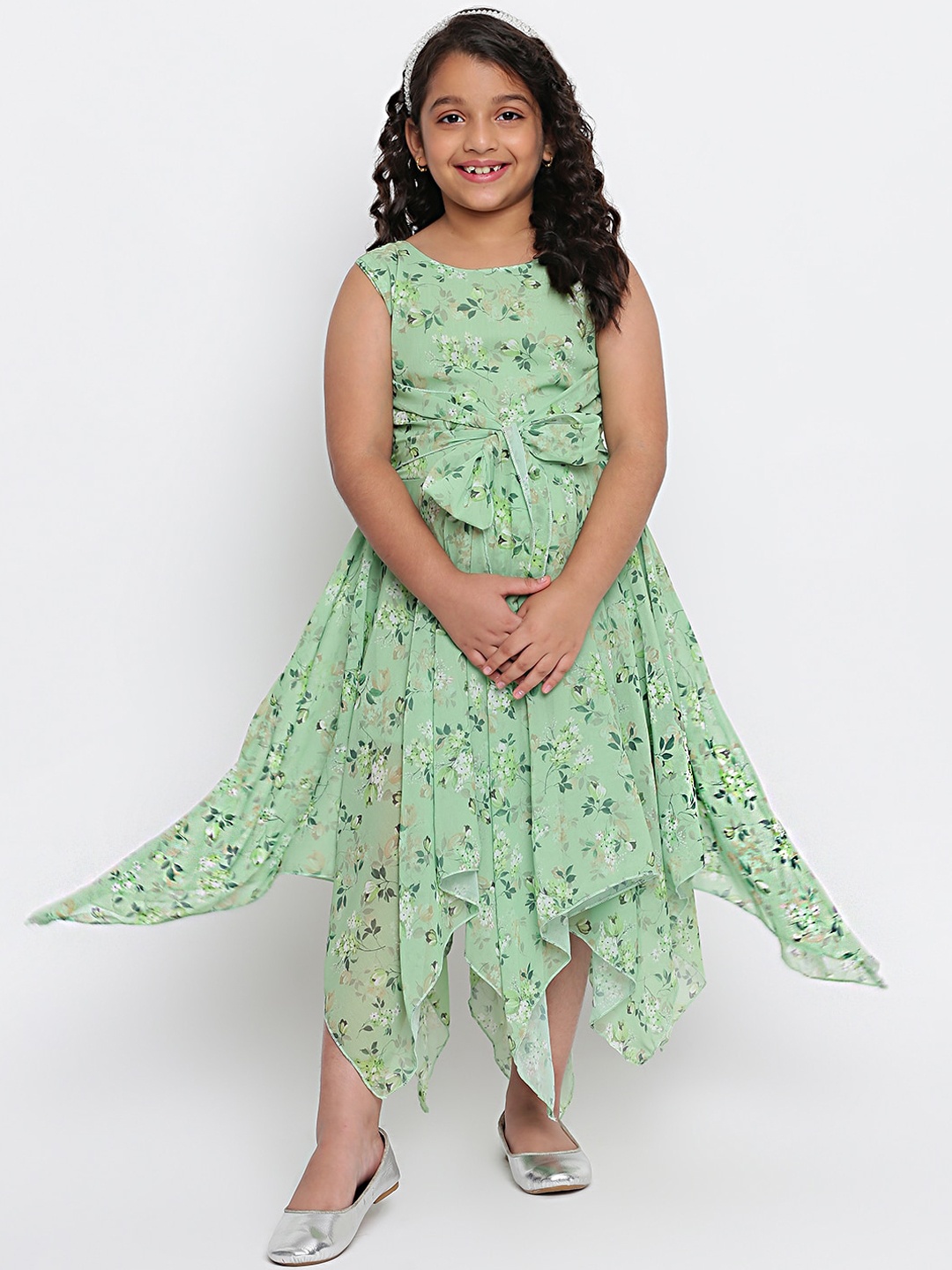 

SKY HEIGHTS Green Floral Asymmetric Dress