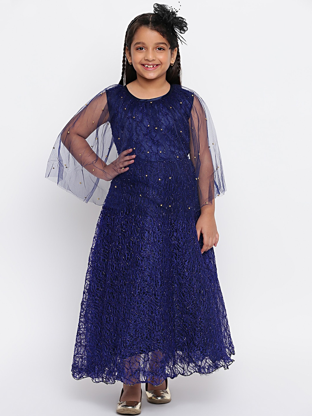 

SKY HEIGHTS Girls Navy Blue Net Maxi Dress