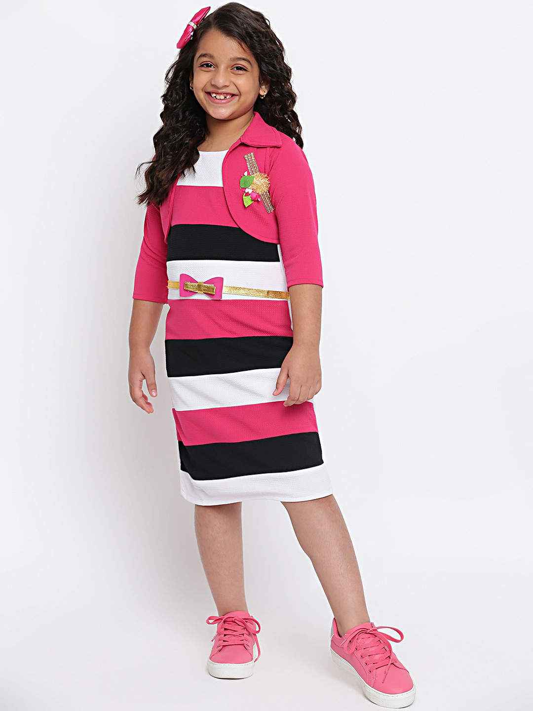 

SKY HEIGHTS Pink & White Striped Sweater Dress