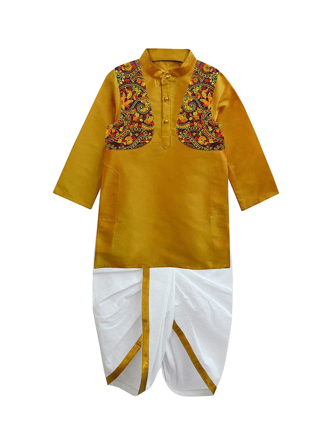 

A T U N Boys Yellow Regular Kurta with Dhoti Pants & Jacket