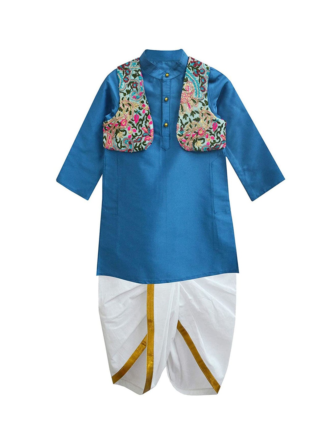 

A T U N Boys Blue & White Regular Kurta with Dhoti Pants & Jacket