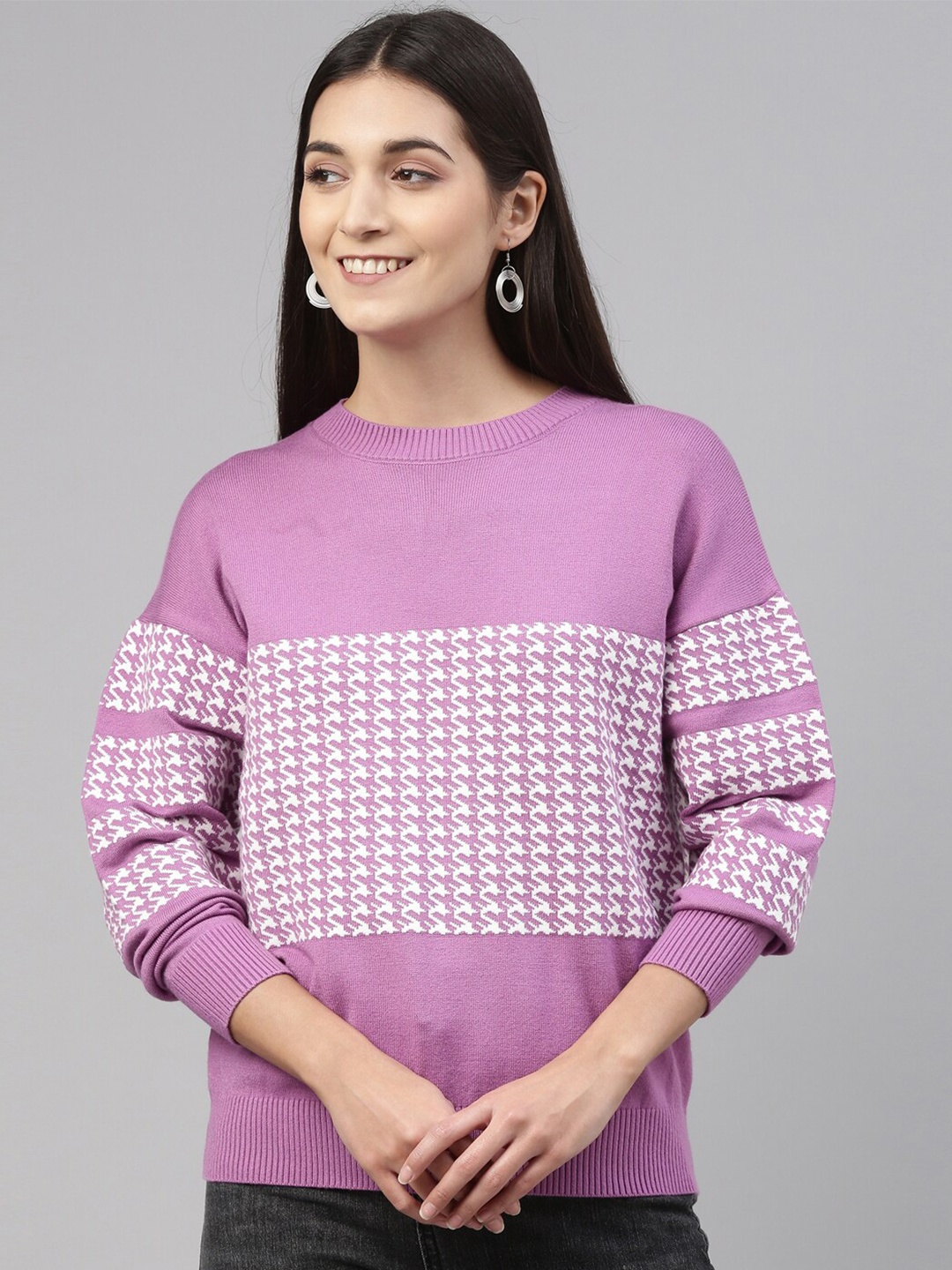 

Insua Women Violet Colourblocked Pullover Sweater