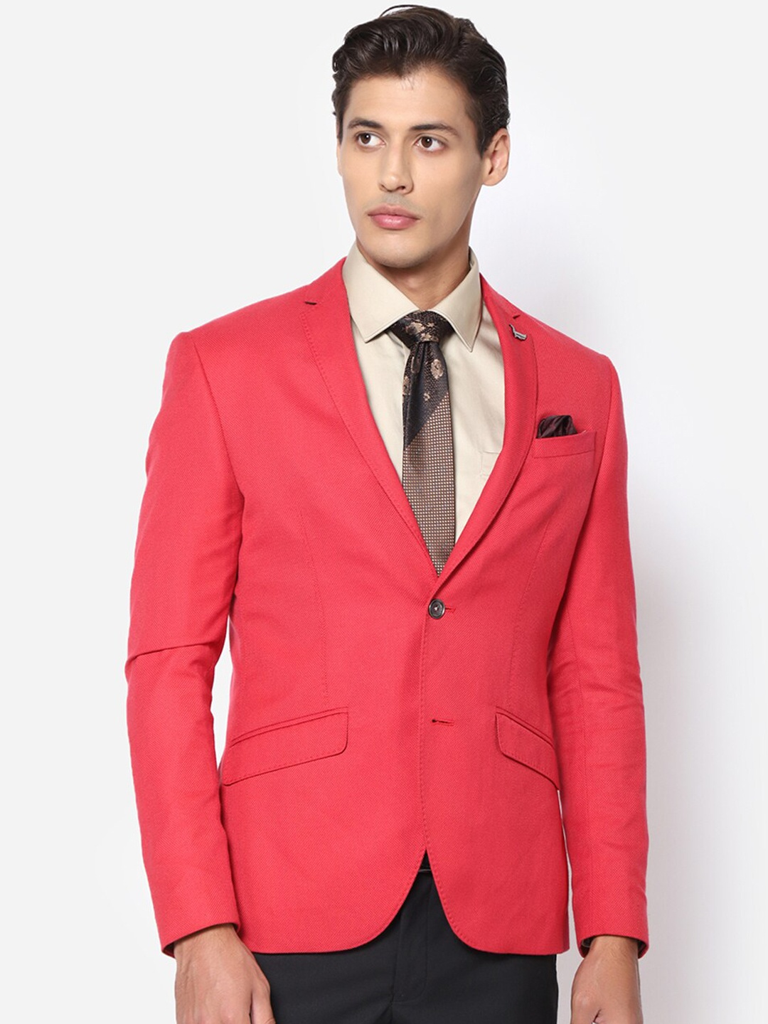 

Blackberrys Men Red Solid Super Slim-Fit Single-Breasted Formal Blazer, Coral