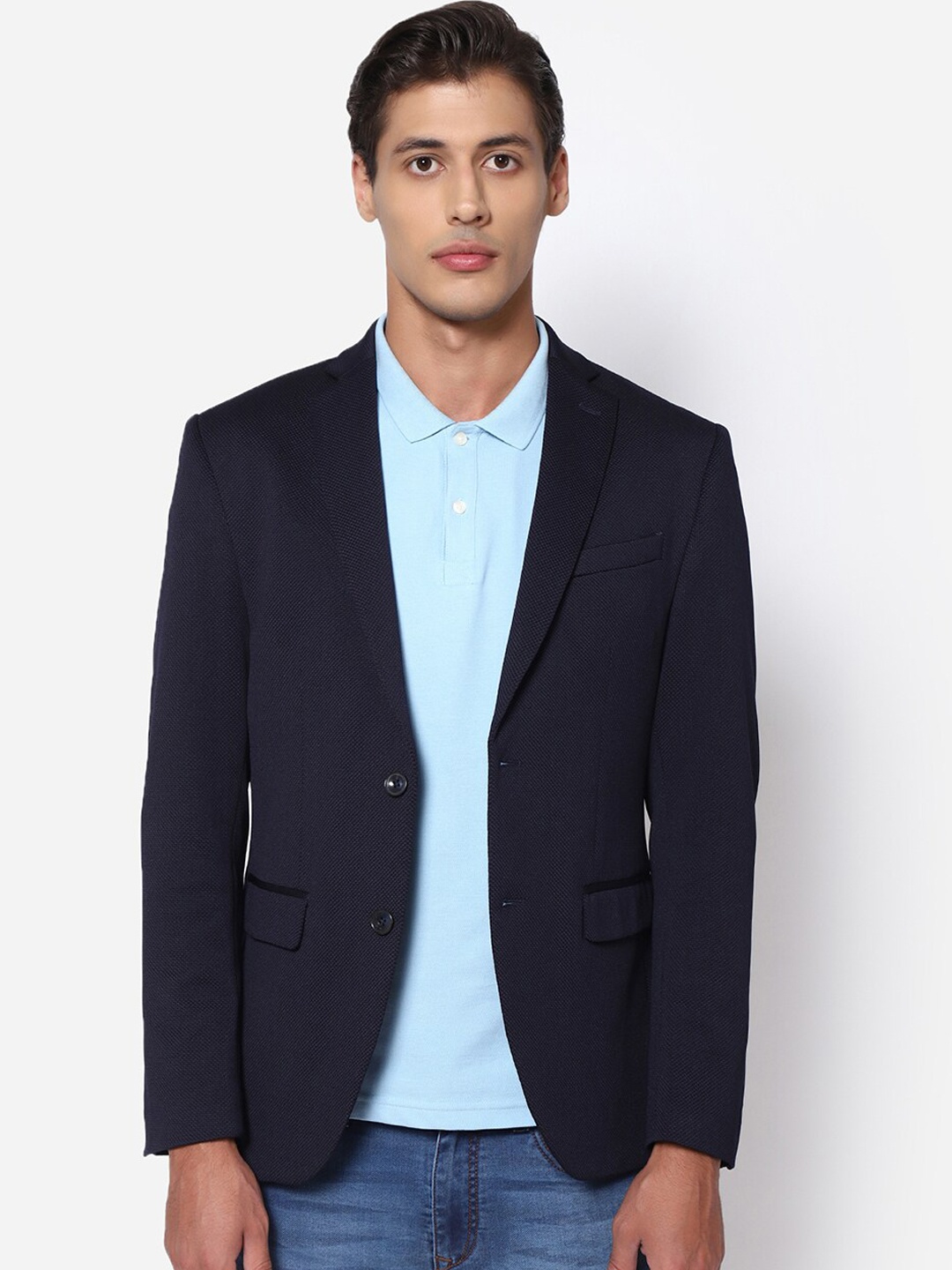 

Blackberrys Men Navy Blue Slim-Fit Single-Breasted Casual Blazer