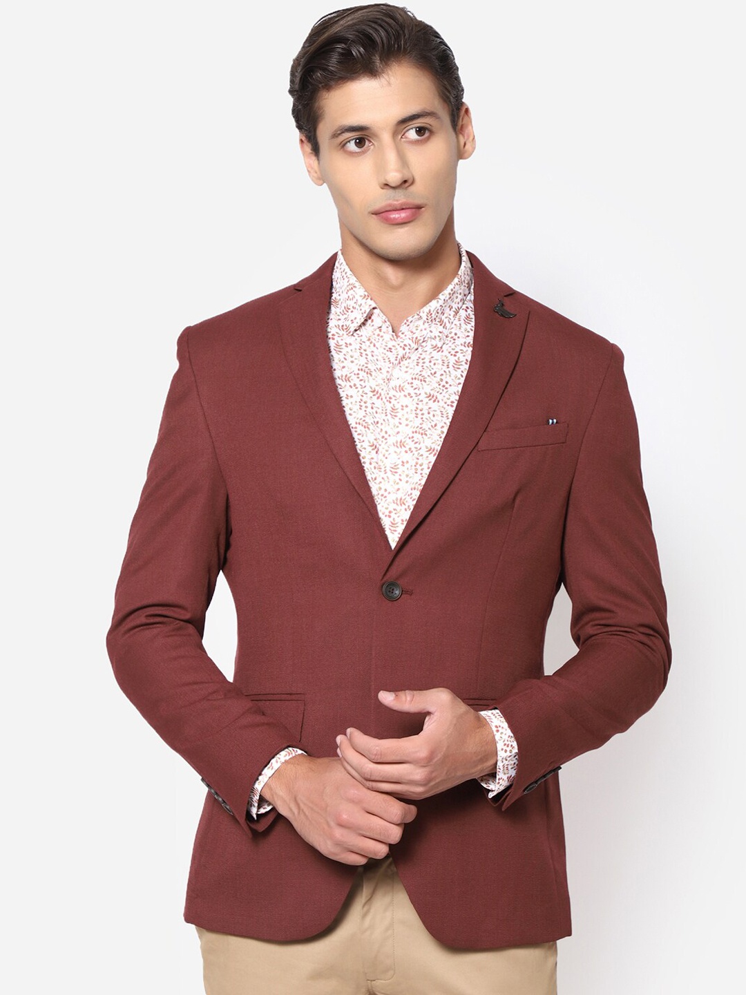 

Blackberrys Men Rust-Coloured Solid Slim-Fit Single-Breasted Casual Blazer