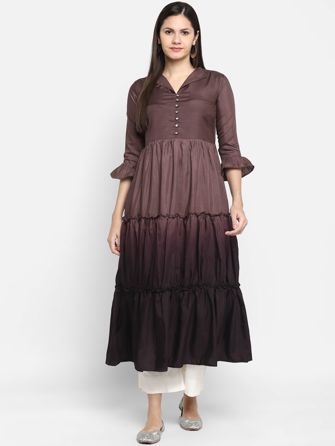 

VAABA Women Brown Flared Anarkali Kurta