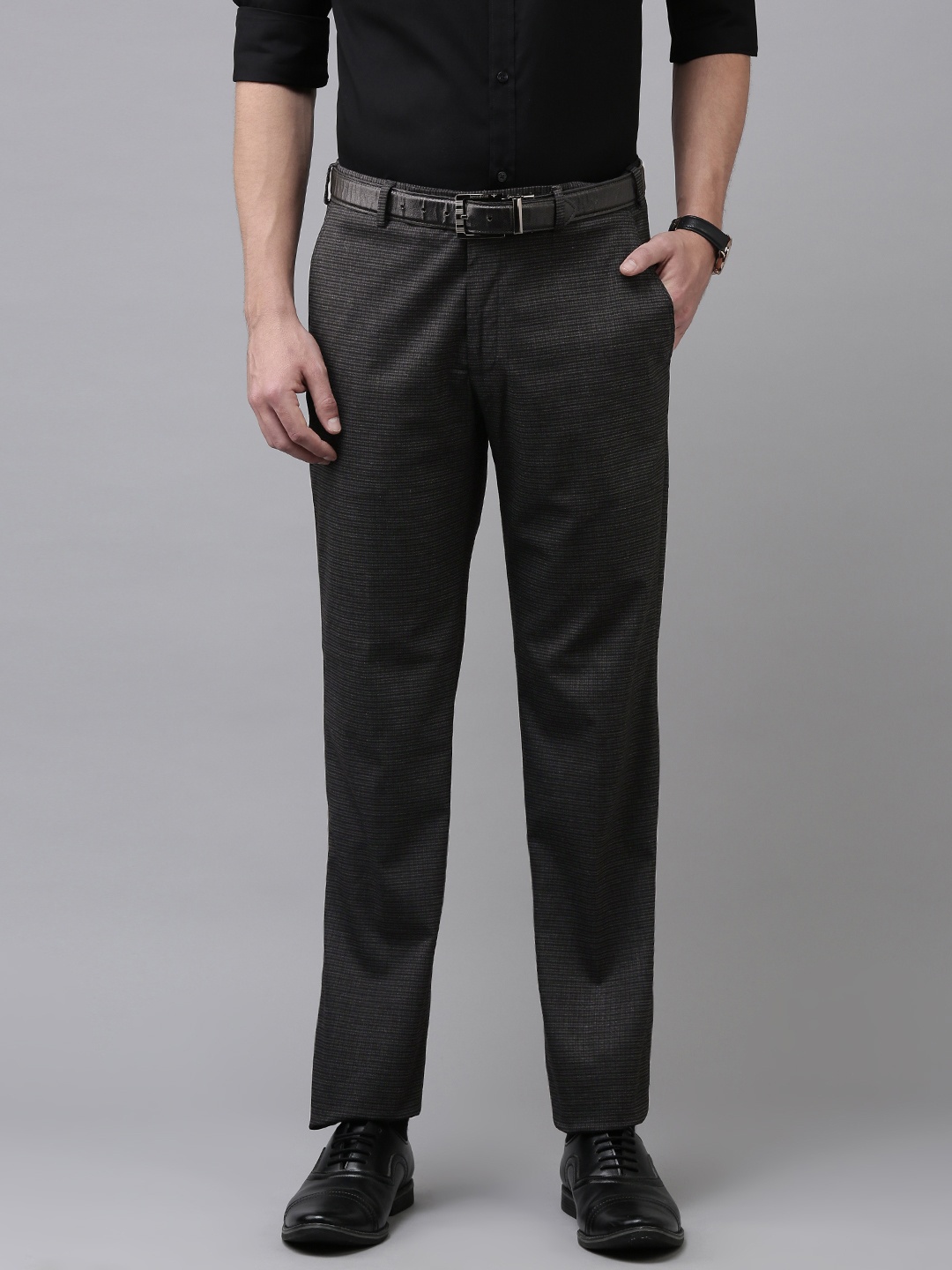 

Park Avenue Men Black Solid Wrinkle Free Formal Trousers