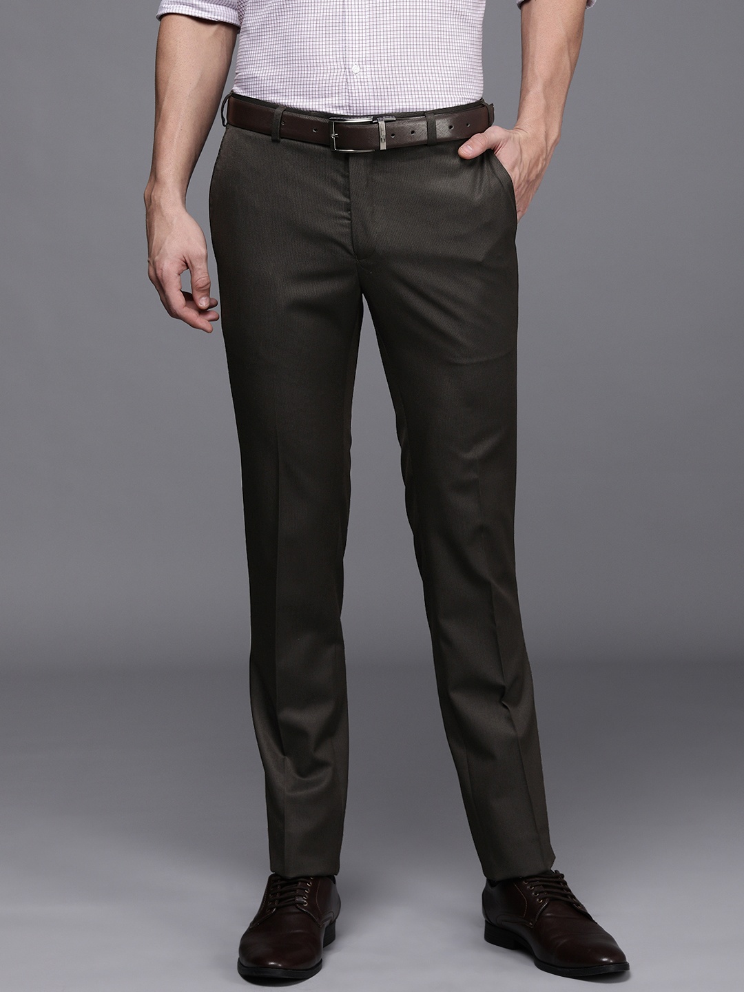 

Raymond Men Brown Solid Slim Fit Formal Trousers