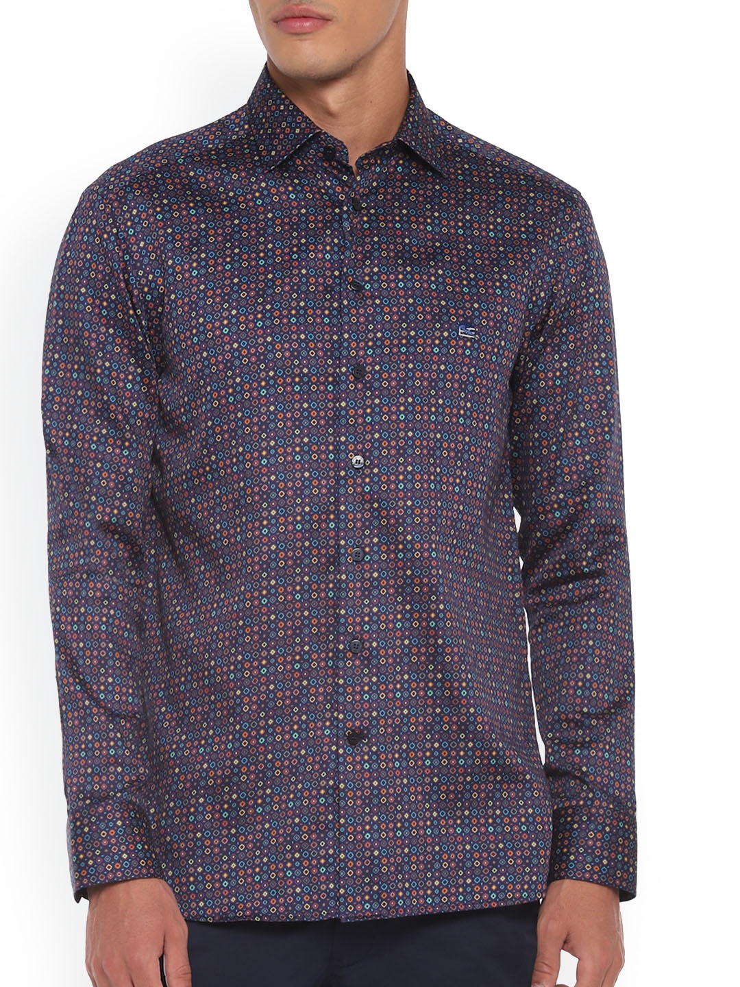 

ETRO Men Navy Blue & Yellow Opaque Micro Diamond Printed Cotton Casual Shirt