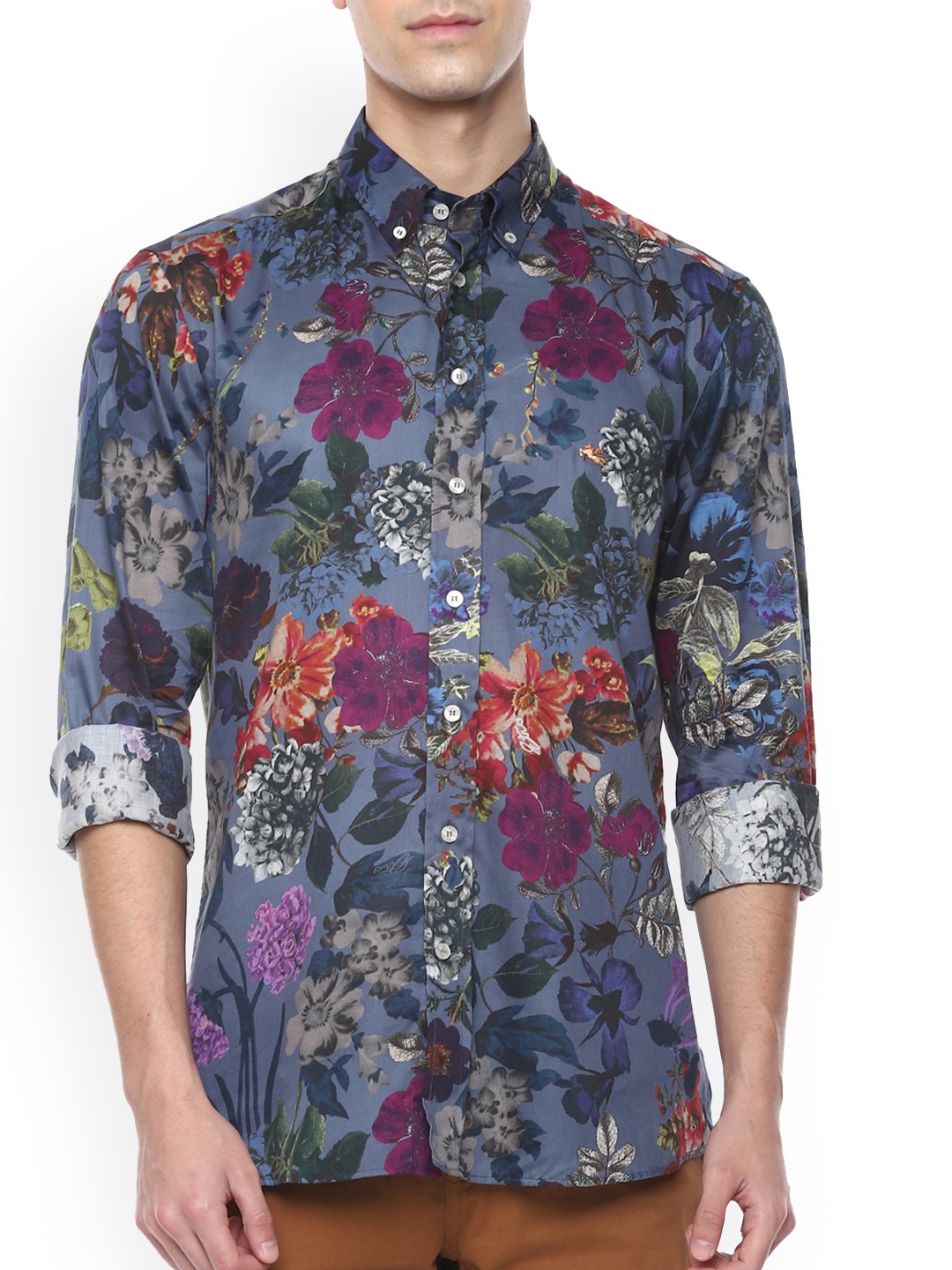 

ETRO Men Navy Blue & Pink Floral Opaque Printed Cotton Casual Shirt