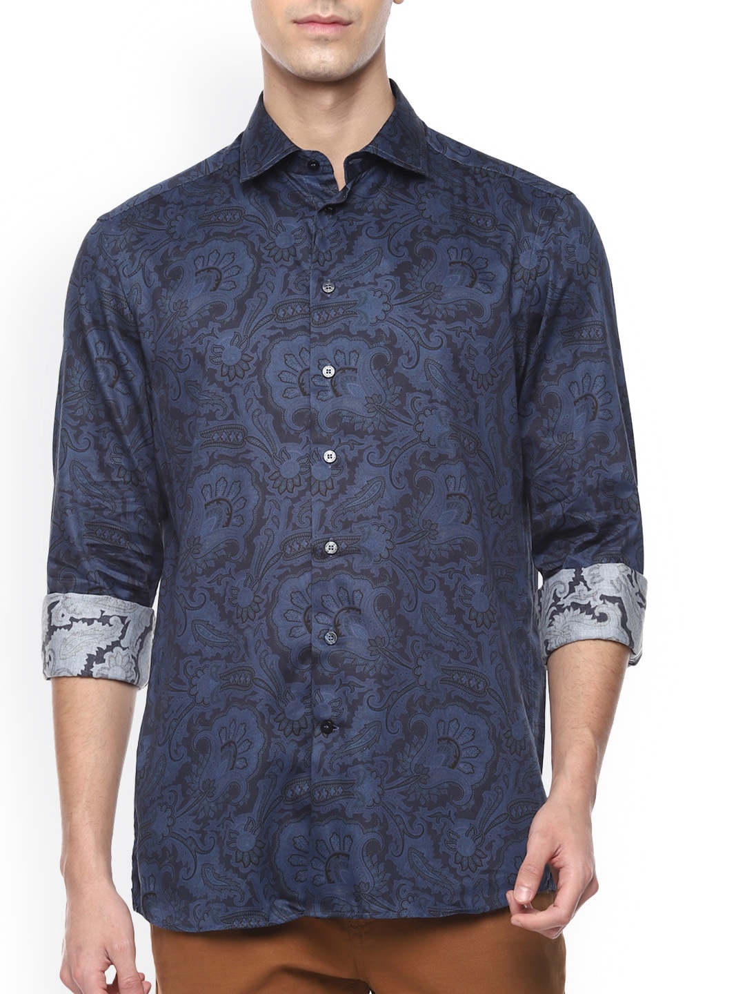 

ETRO Men Navy Blue & Black Paisley Opaque Printed Cotton Casual Shirt