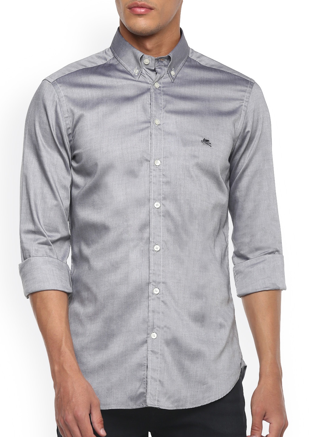 

ETRO Men Grey Opaque Cotton Logo Casual Shirt