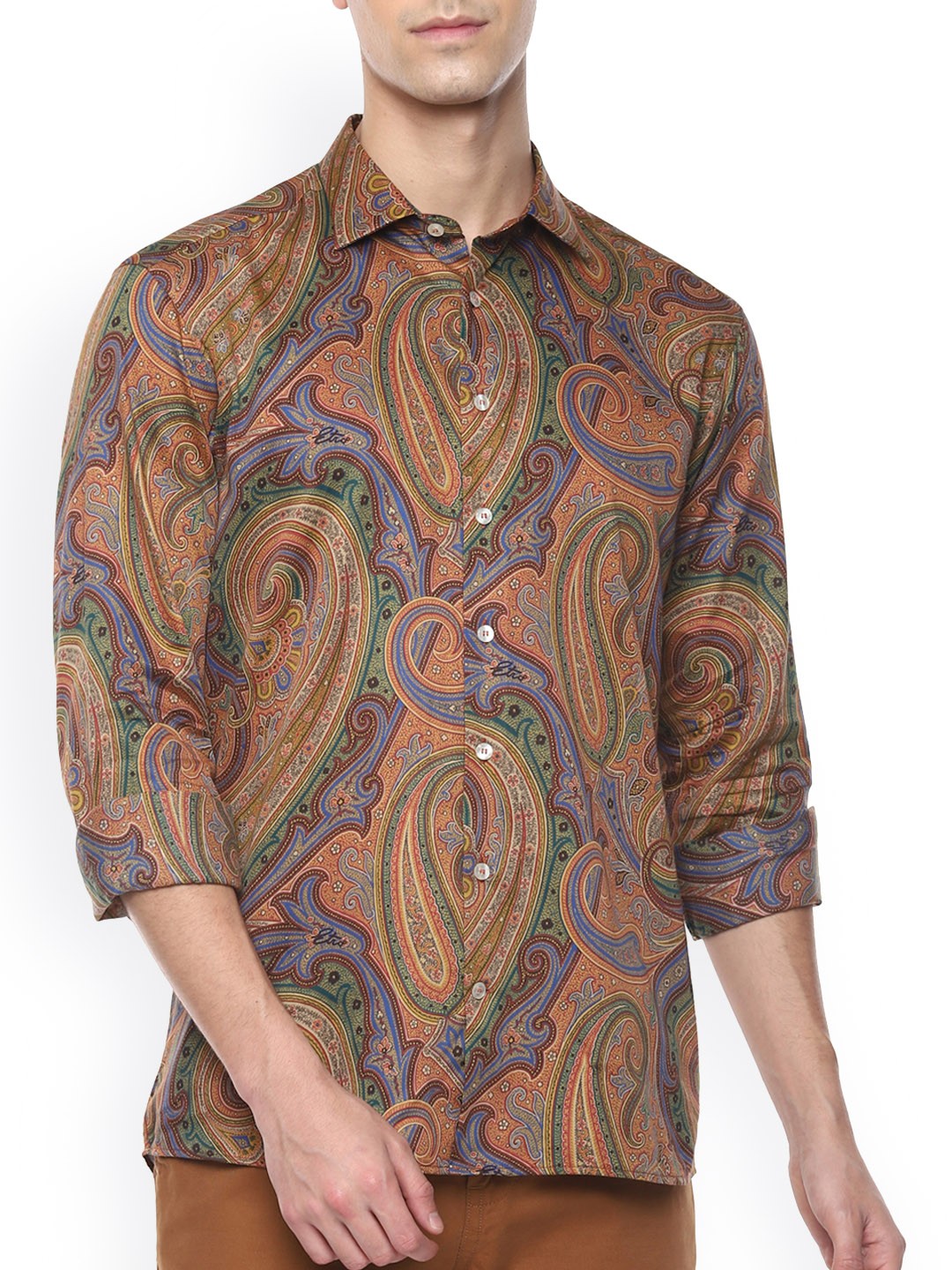 

ETRO Men Orange & Blue Paisley Printed Opaque Cotton Casual Shirt