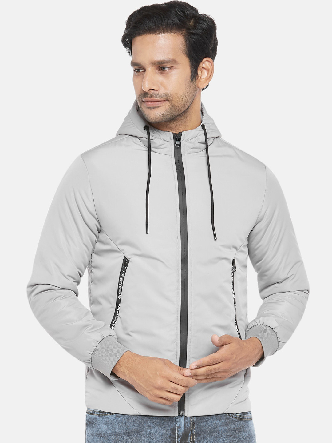 

People Men Grey Hooded Puffer Jacket