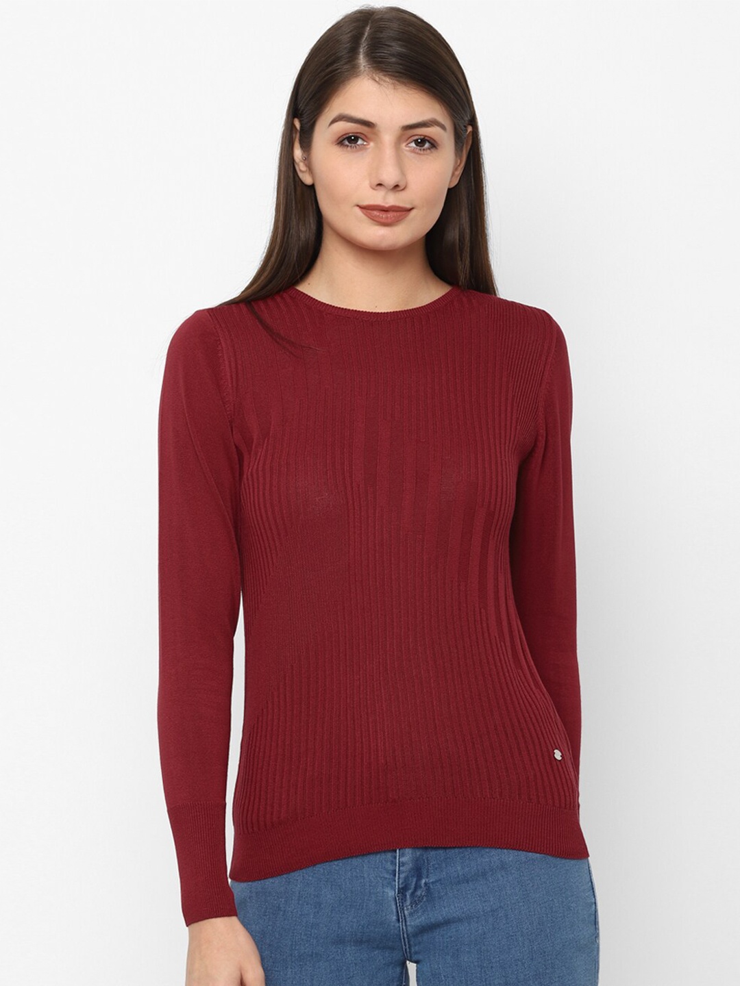 

Allen Solly Woman Maroon Solid Acrylic Regular Top