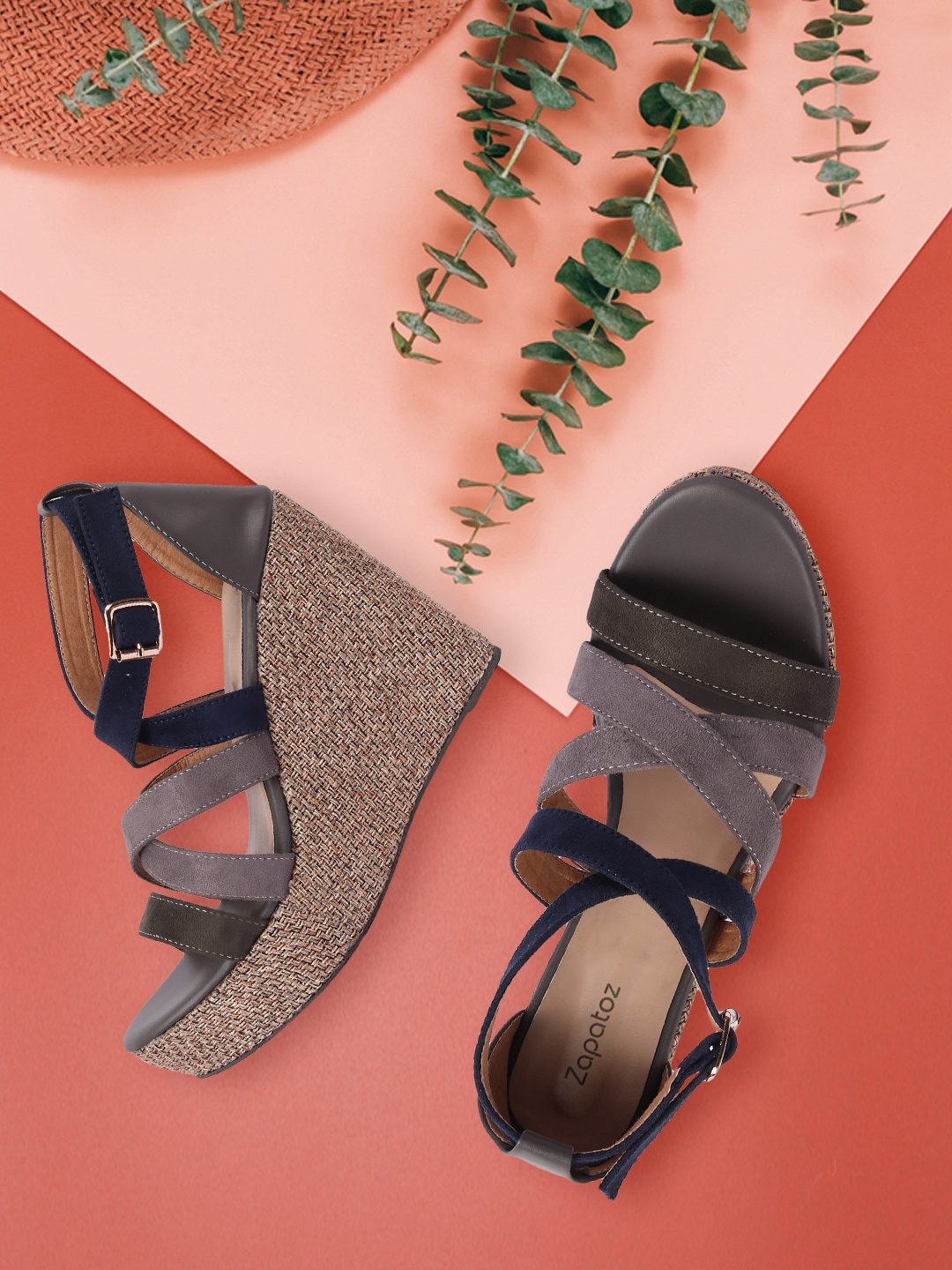 

ZAPATOZ Grey & Brown Suede Wedge Sandals