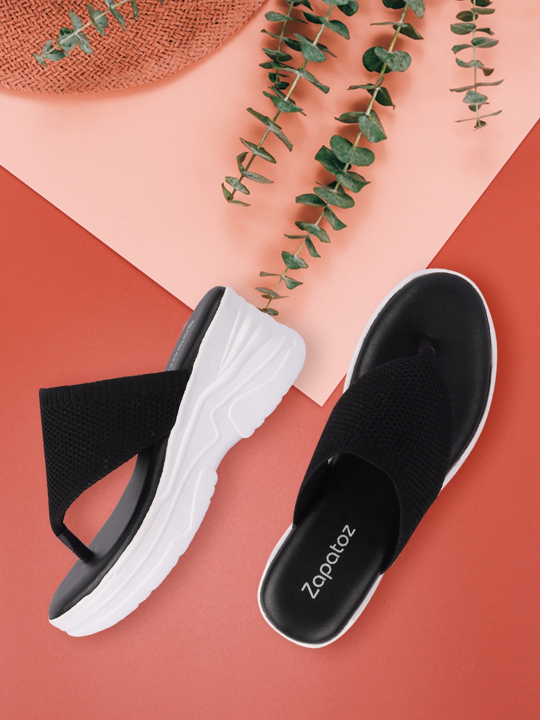

ZAPATOZ Black & White Printed PU Block Sandals