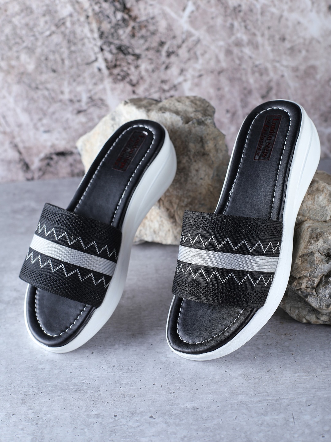 

LONDON STEPS Women Black & Grey Wedge Heels