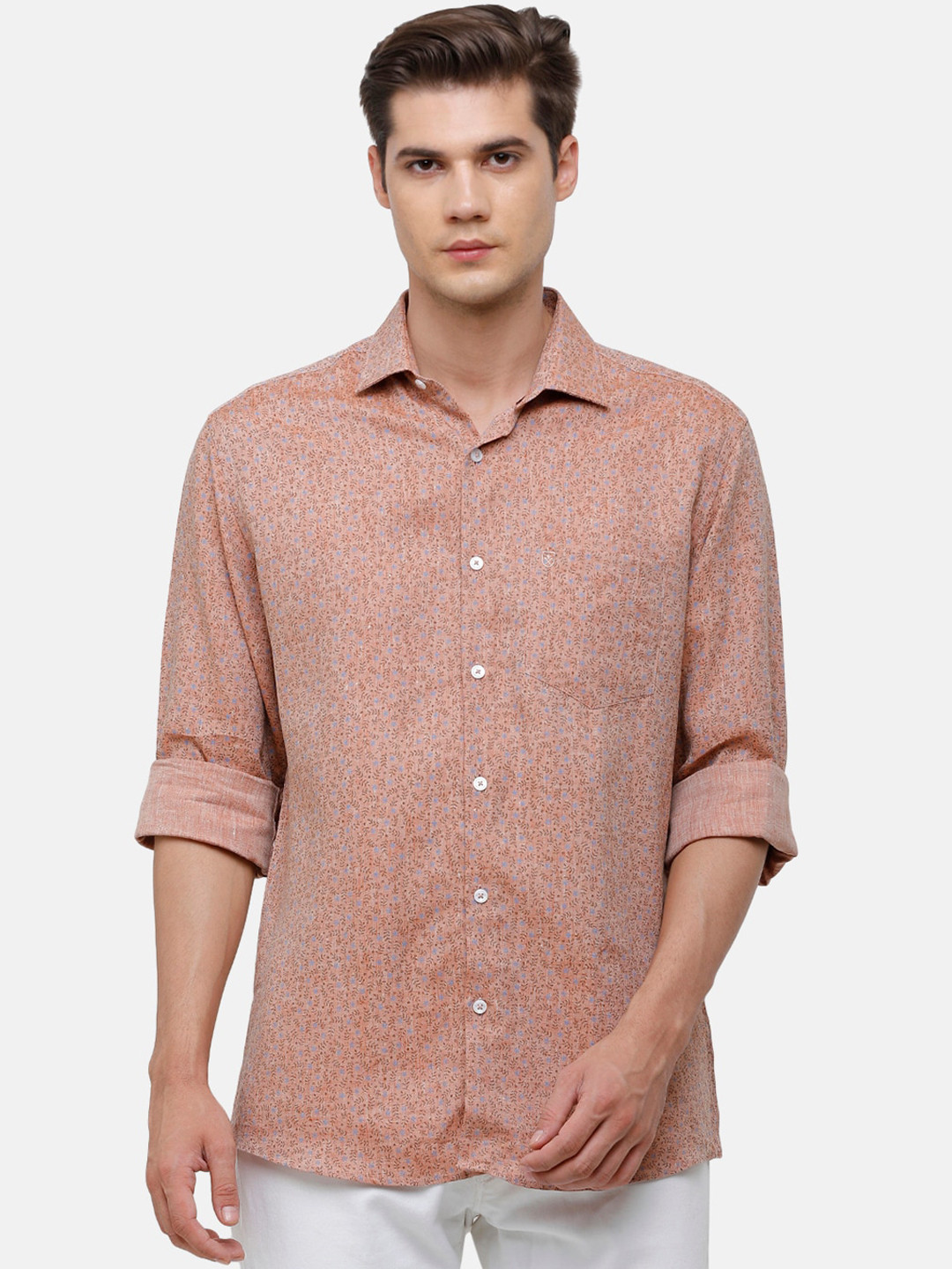 

Linen Club Men Peach-Coloured Floral Opaque Printed Linen Sustainable Casual Shirt