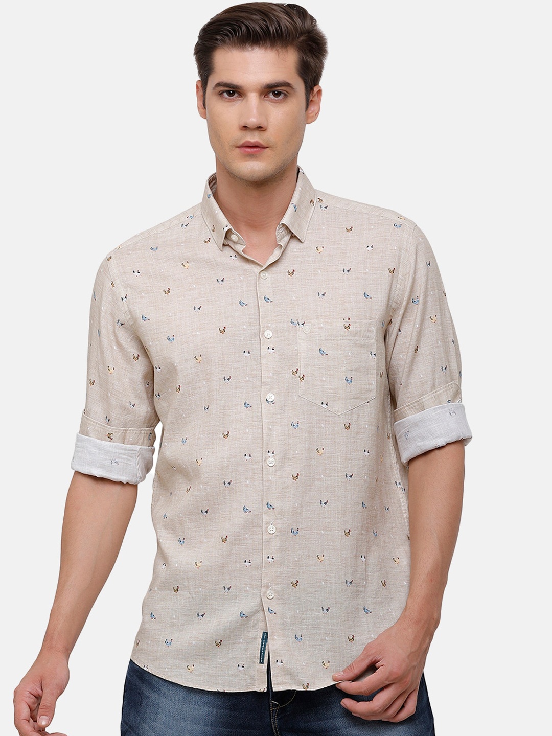 

Linen Club Men Beige Opaque Printed Casual Shirt
