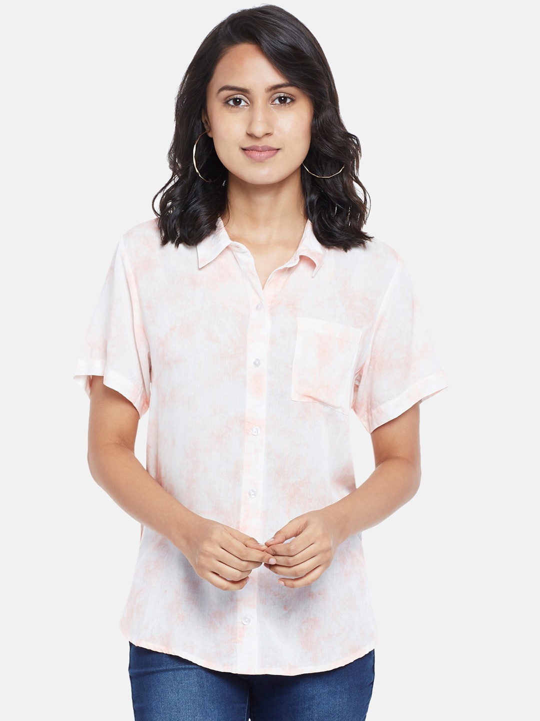 

People Women Peach-Coloured Opaque Printed Casual Shirt