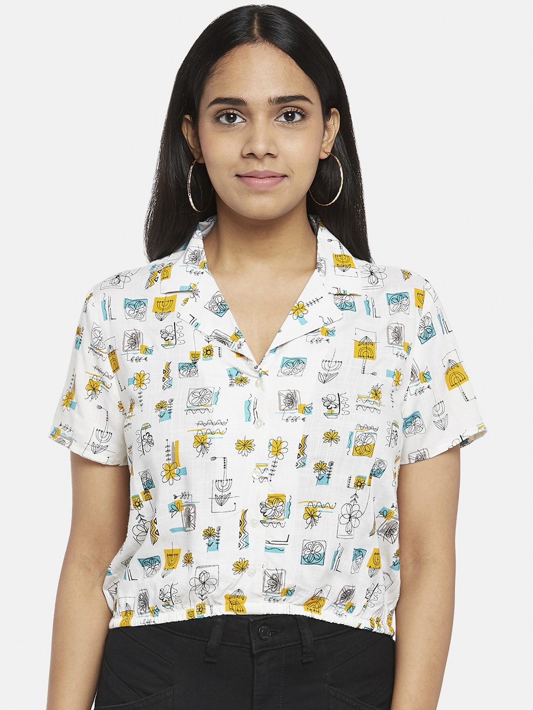 

People Women White Opaque Printed Casual Shirt