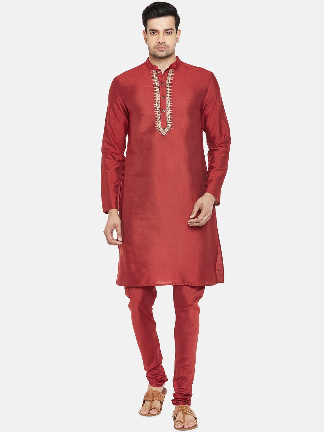 

indus route by Pantaloons Men Maroon Regular Kurta with Churidar