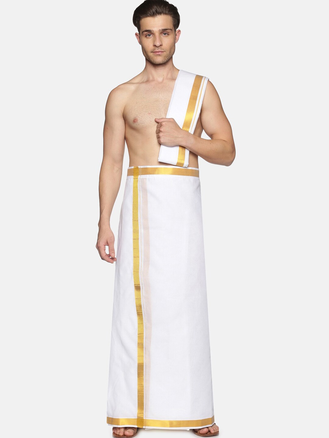 

Sethukrishna Men White Solid Readymade Dhoti