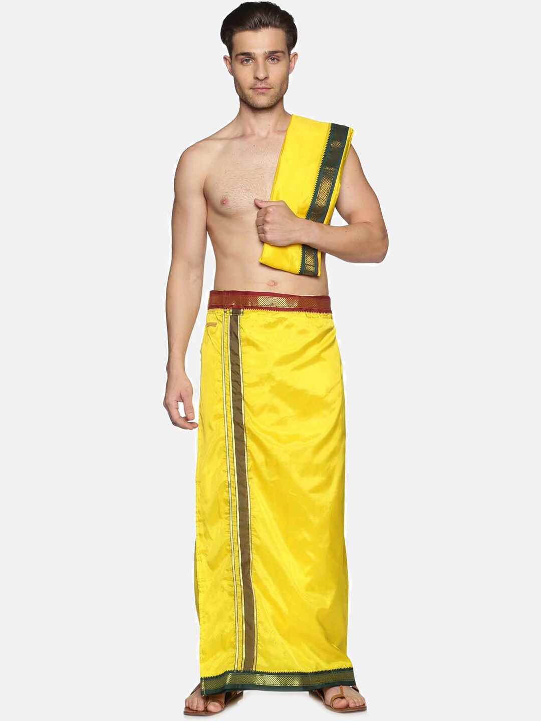 

Sethukrishna Men Black Solid Readymade Dhoti, Yellow