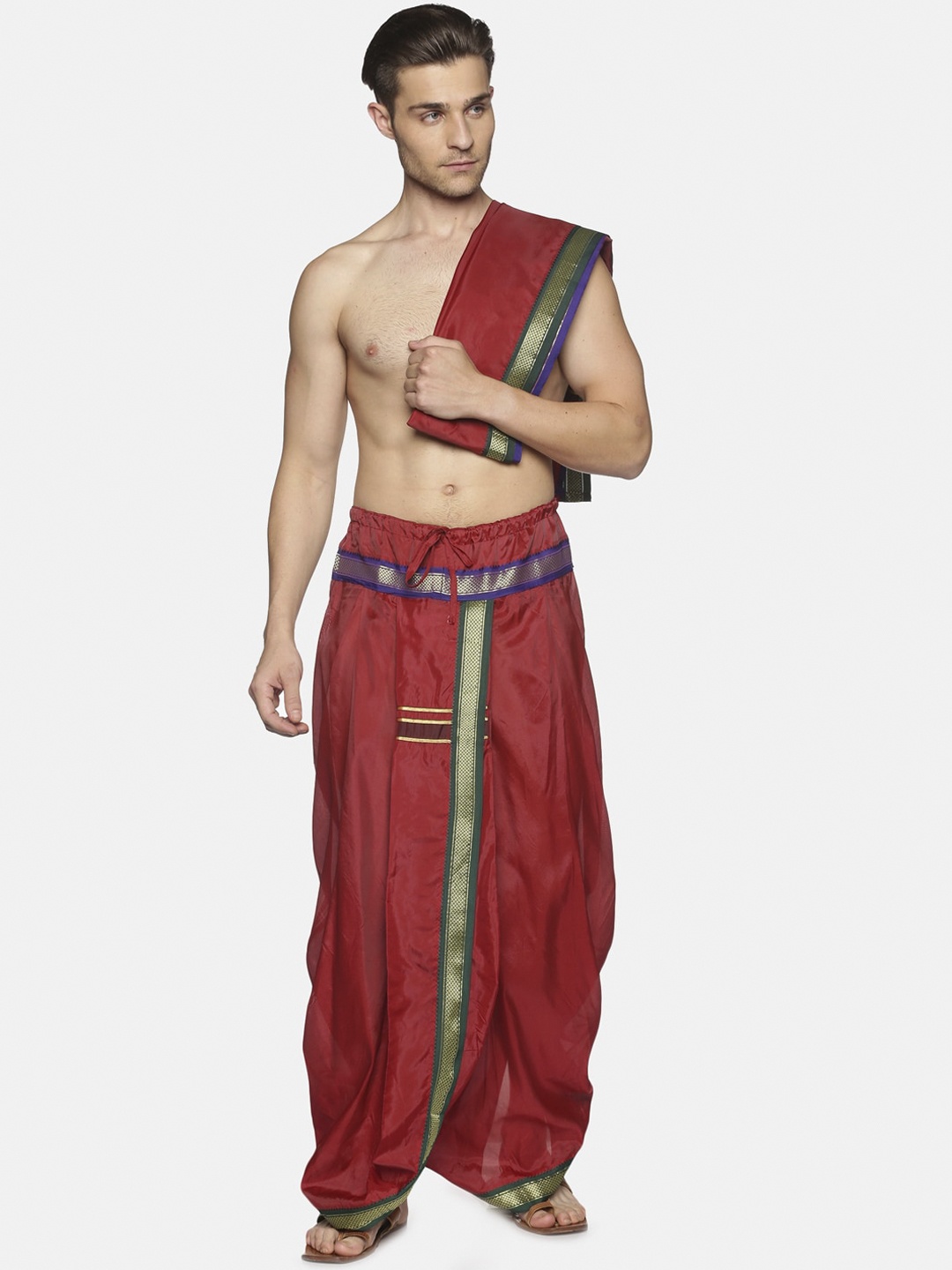 

Sethukrishna Men Maroon & Green Solid Readymade Dhoti