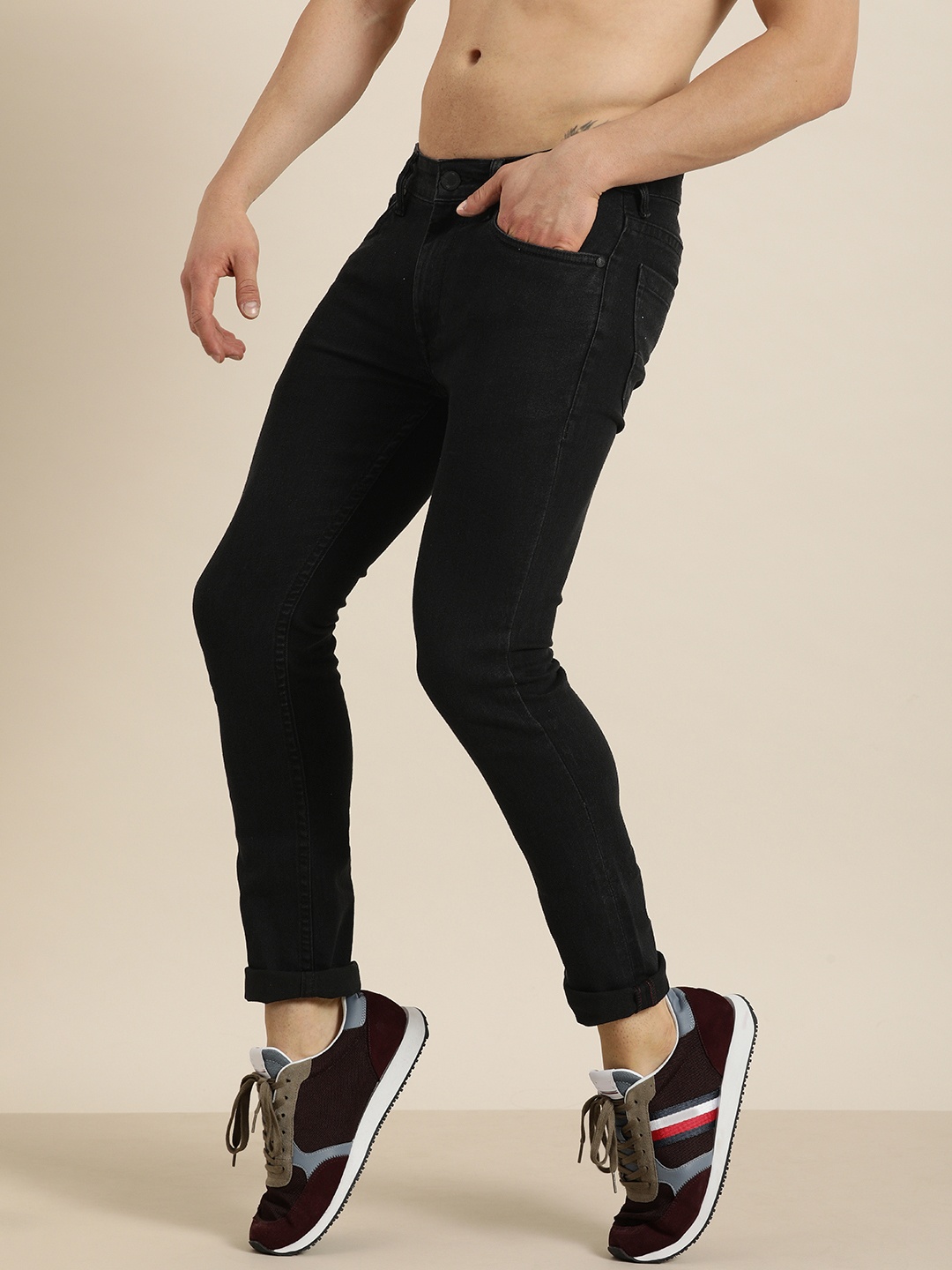 

Moda Rapido Men Black Skinny Fit Mid Rose Clean Look Stretchable Jeans