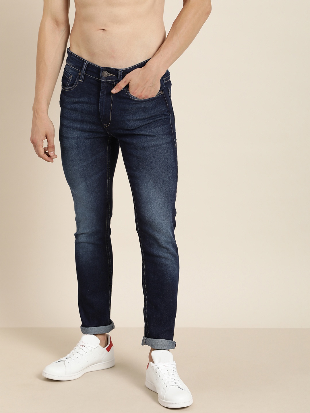 

Moda Rapido Men Navy Blue Low-Rise Light Fade Stretchable Jeans