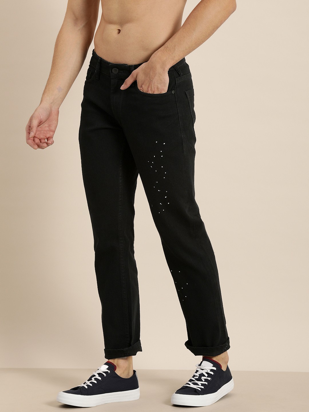 

Moda Rapido Men Black Paint Splatter Slim Fit Jeans