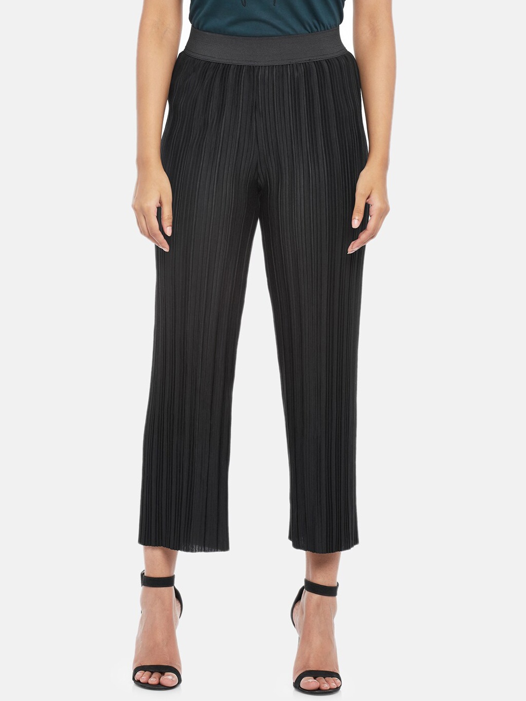 

Honey by Pantaloons Women Black Striped Parallel Trousers