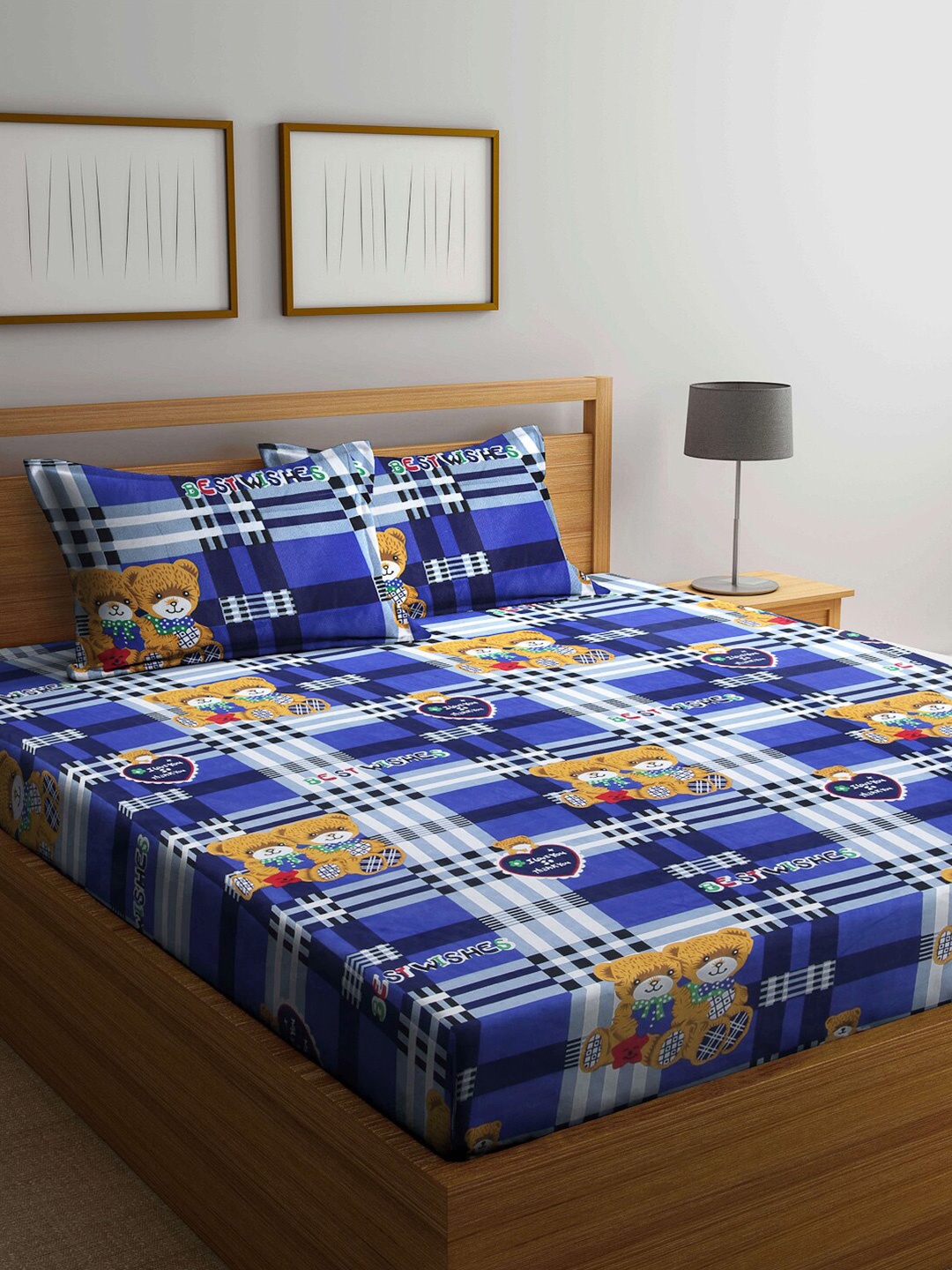 

BOMBAY DYEING Blue & Yellow 104 TC Queen Bedsheet with 2 Pillow Covers