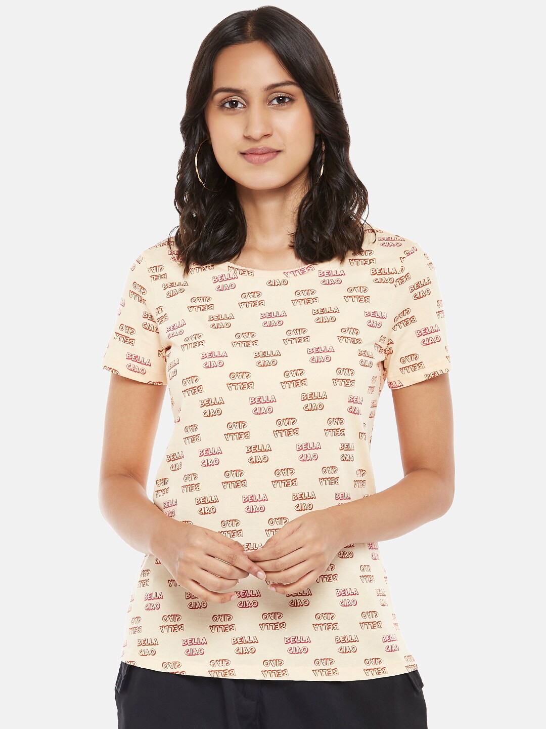 

Honey by Pantaloons Women Peach-Coloured Printed T-shirt