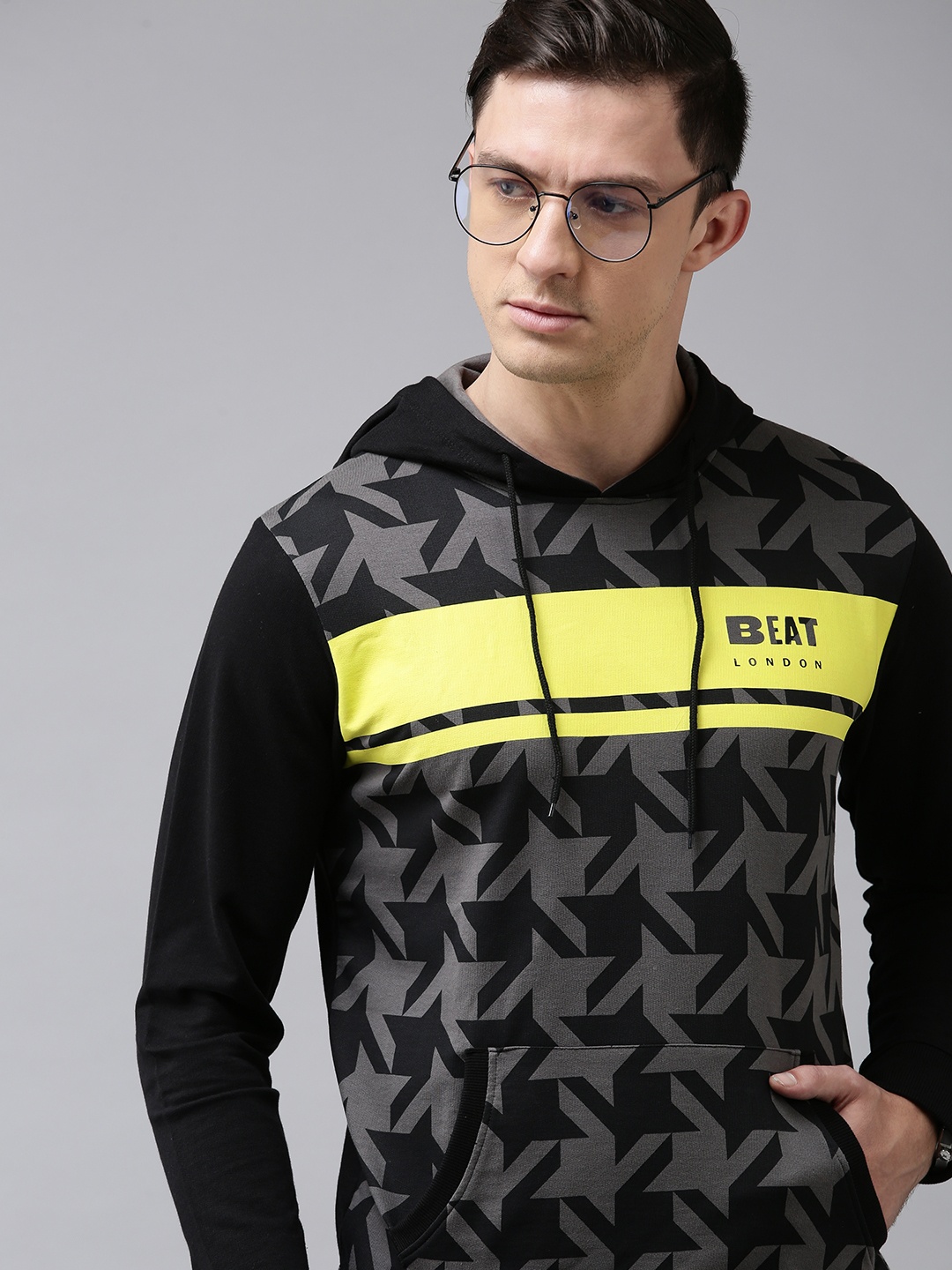

BEAT LONDON by PEPE JEANS Men Grey Conversational Printed Hooded Sweatshirt