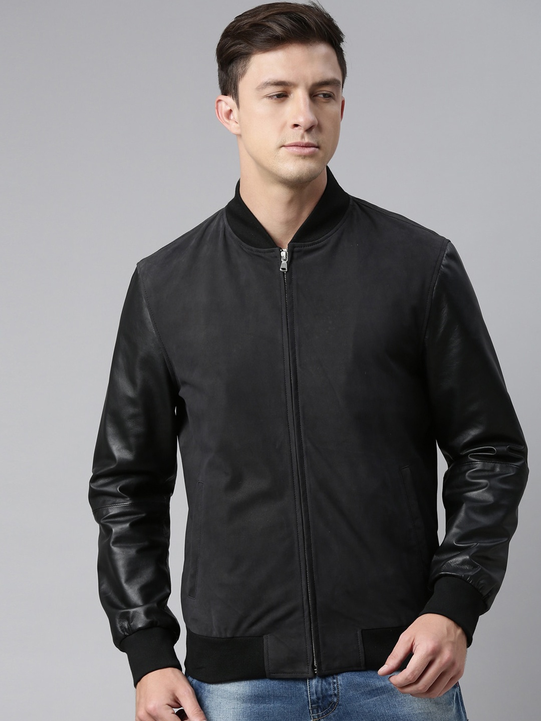 

MONOCHROME Men Black Solid Lightweight Bomber Jacket
