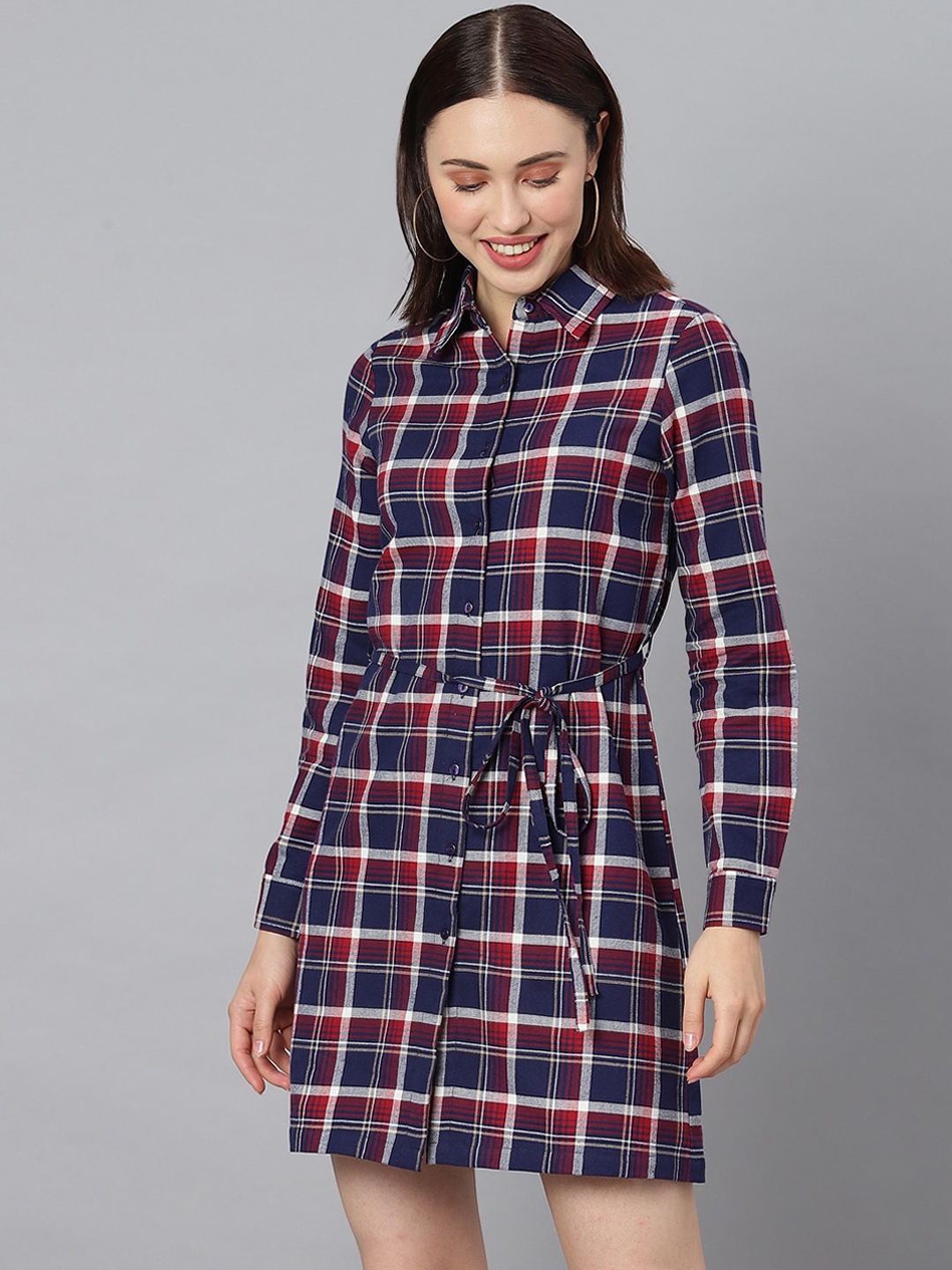 

StyleStone Navy Blue Checked Shirt Dress