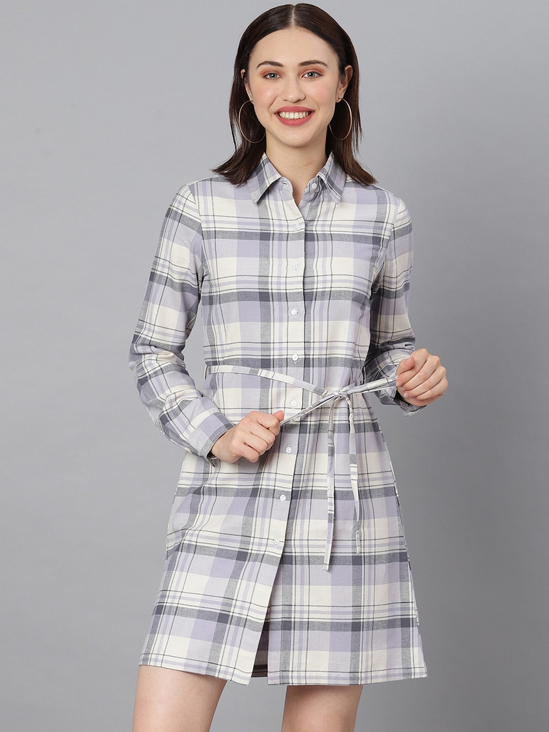 

StyleStone Grey Checked Shirt Dress