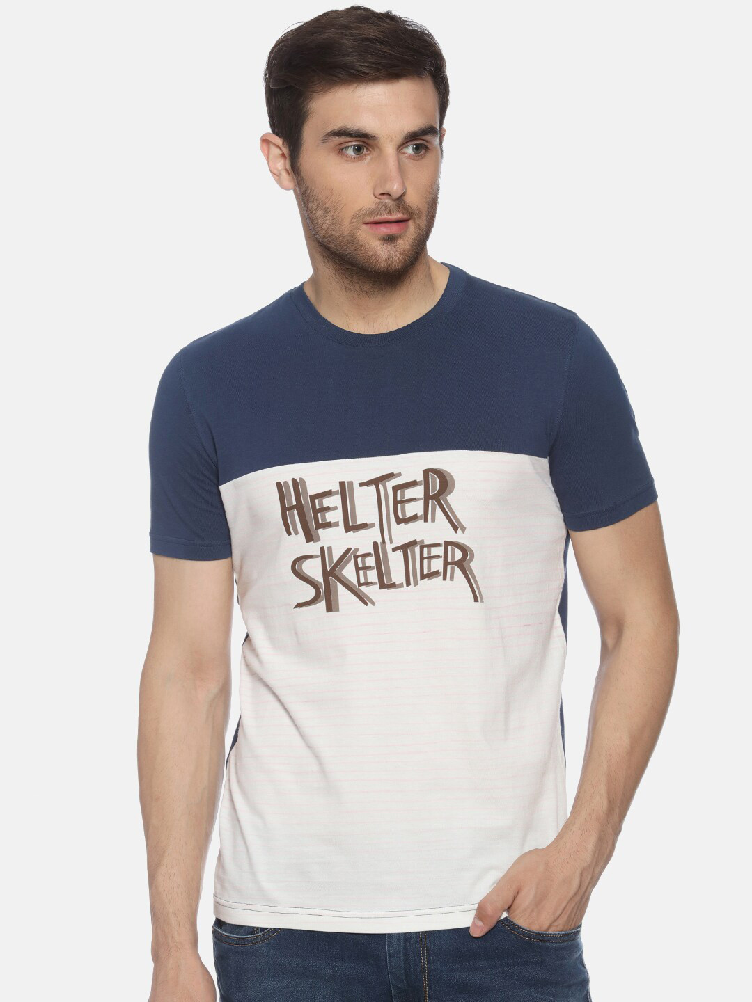 

YAK Men Navy Blue Typography Printed Slim Fit Cotton T-shirt