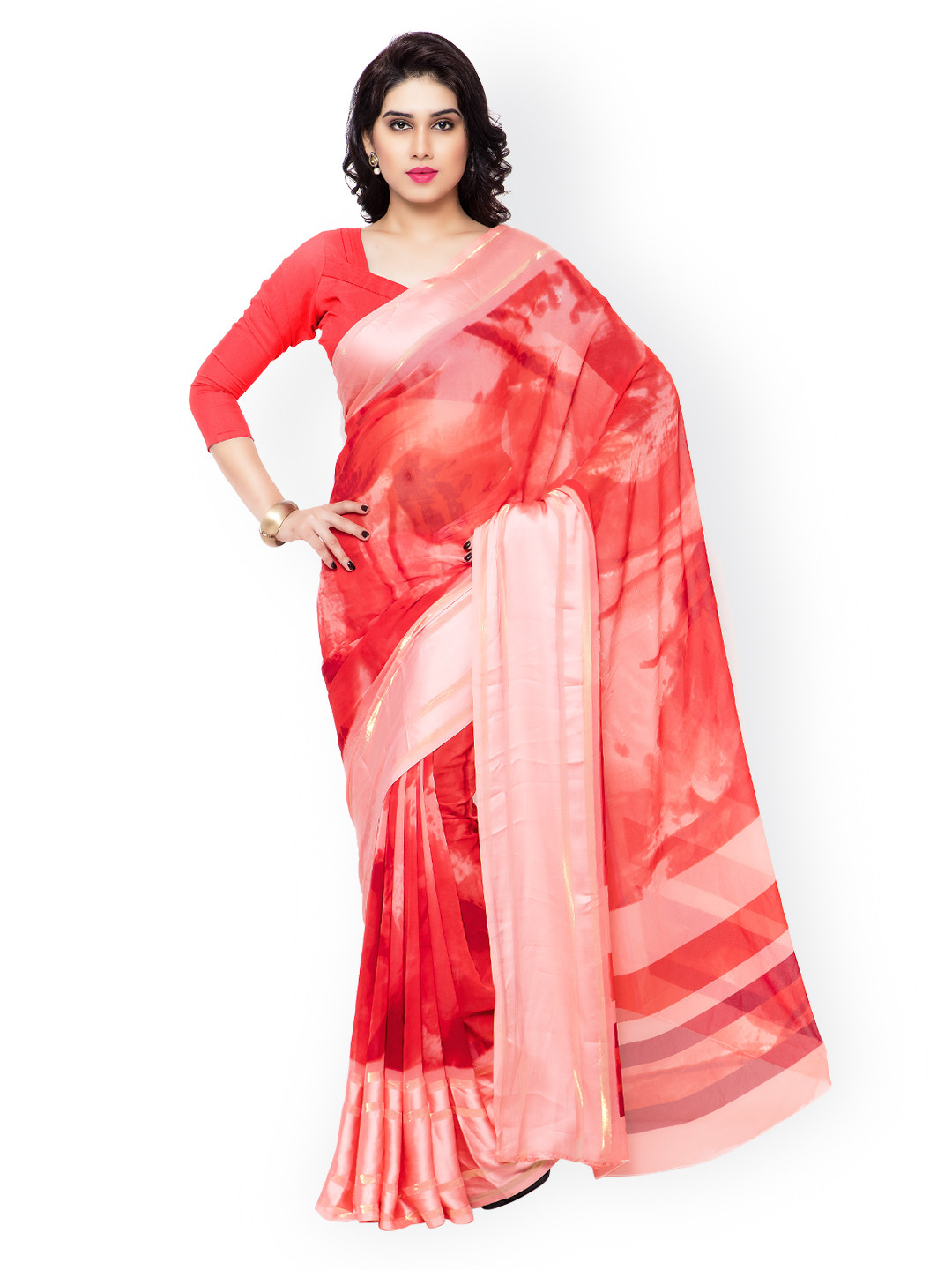 

Kalista Orange & Peach-Coloured Georgette Printed Saree