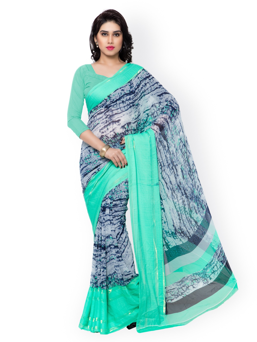 

Kalista Blue & Green Georgette Printed Saree