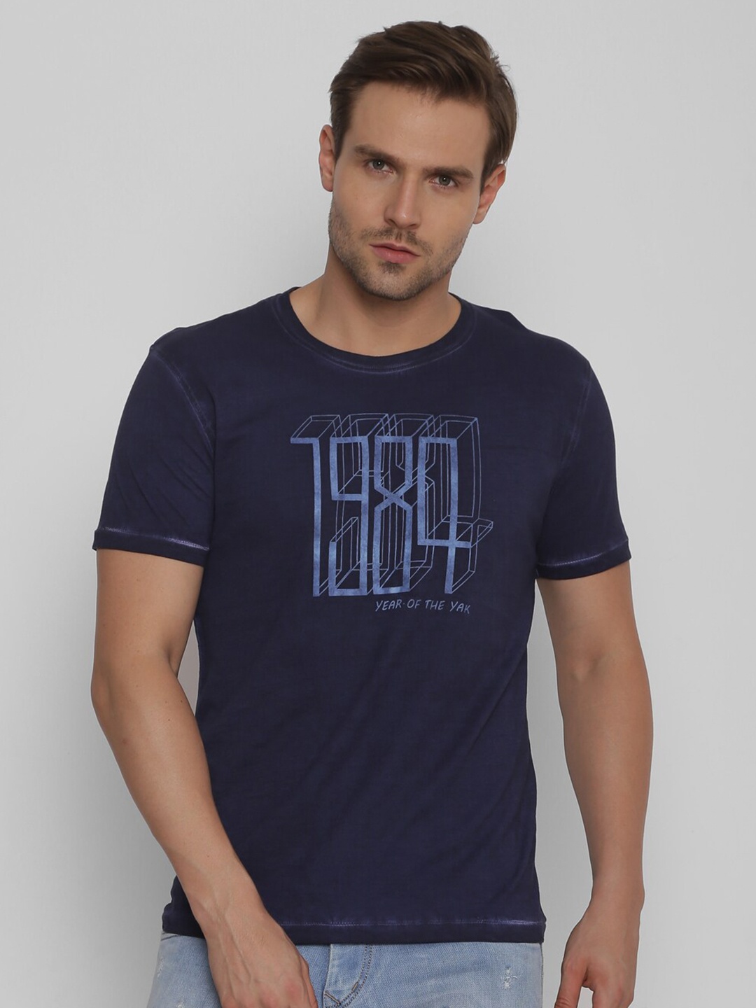 

YAK Men Navy Blue Typography Printed Slim Fit T-shirt