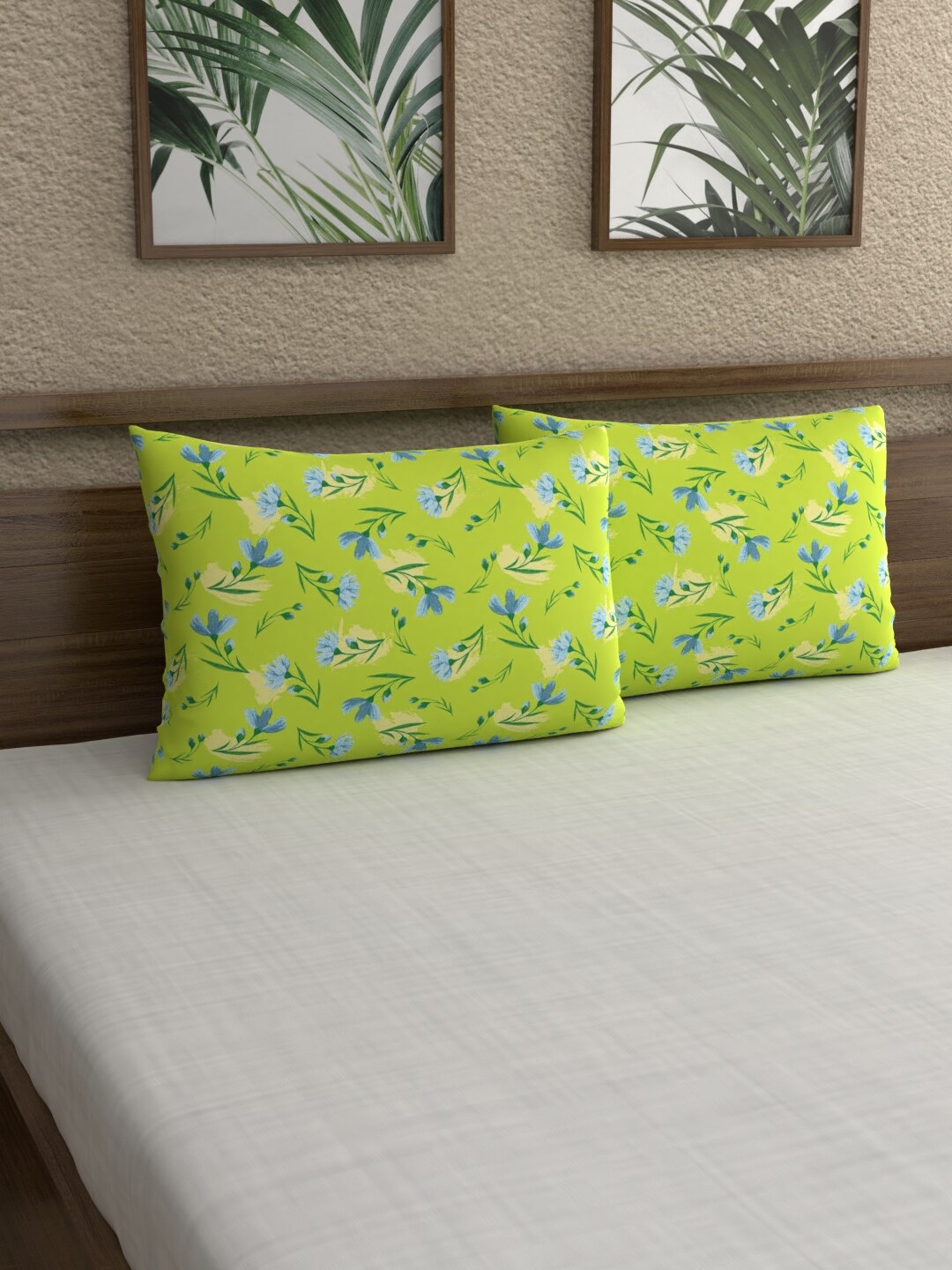 

Dreamscape Set of 2 Printed 144 TC Cotton Pillow Covers, Green