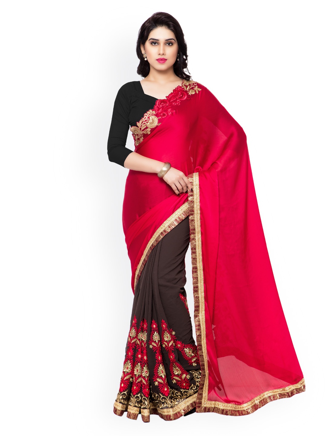 

Kalista Pink & Brown Embroidered Saree