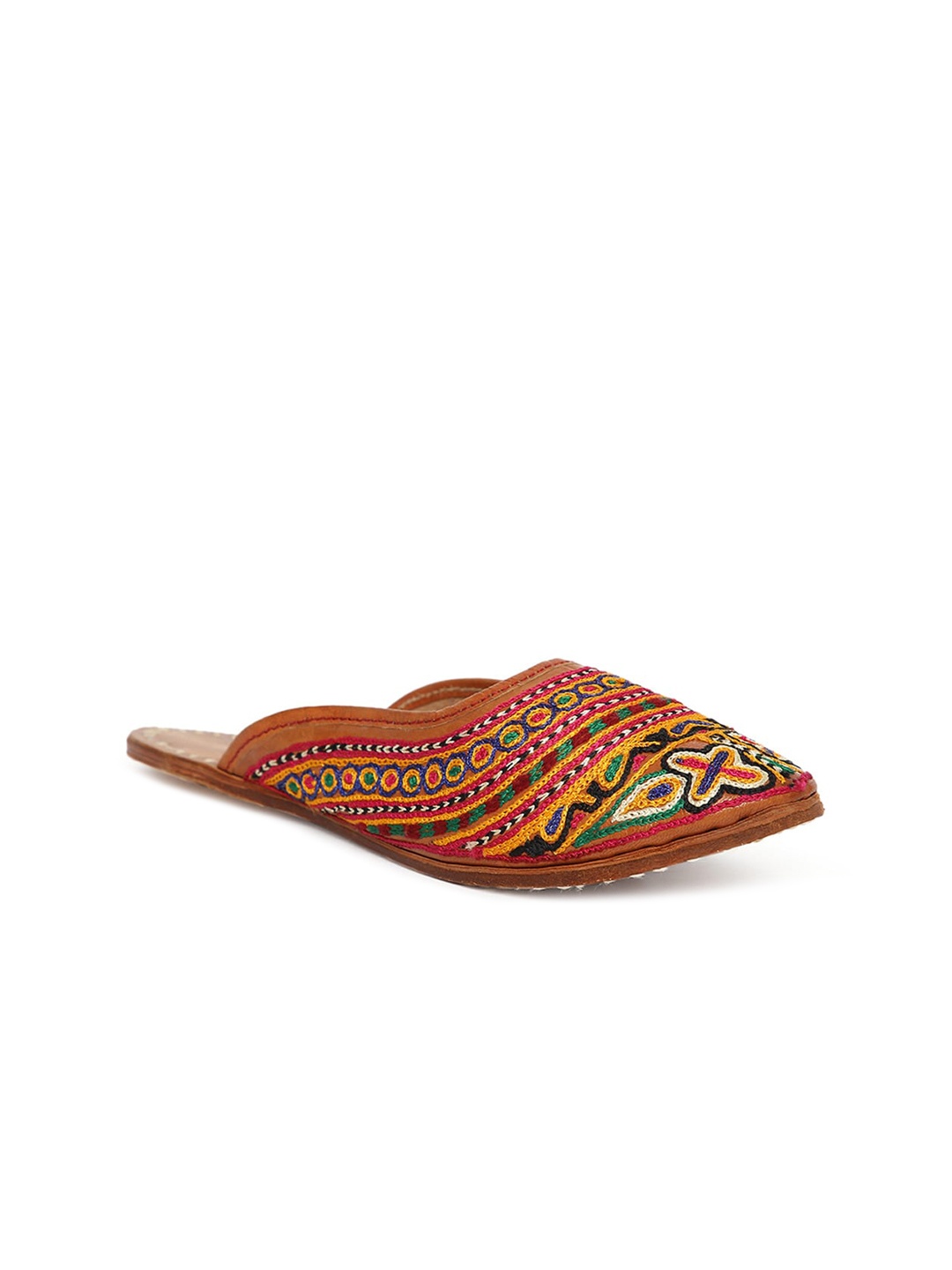 

Fabindia Women Brown Embellished Leather Ethnic Mules Flats